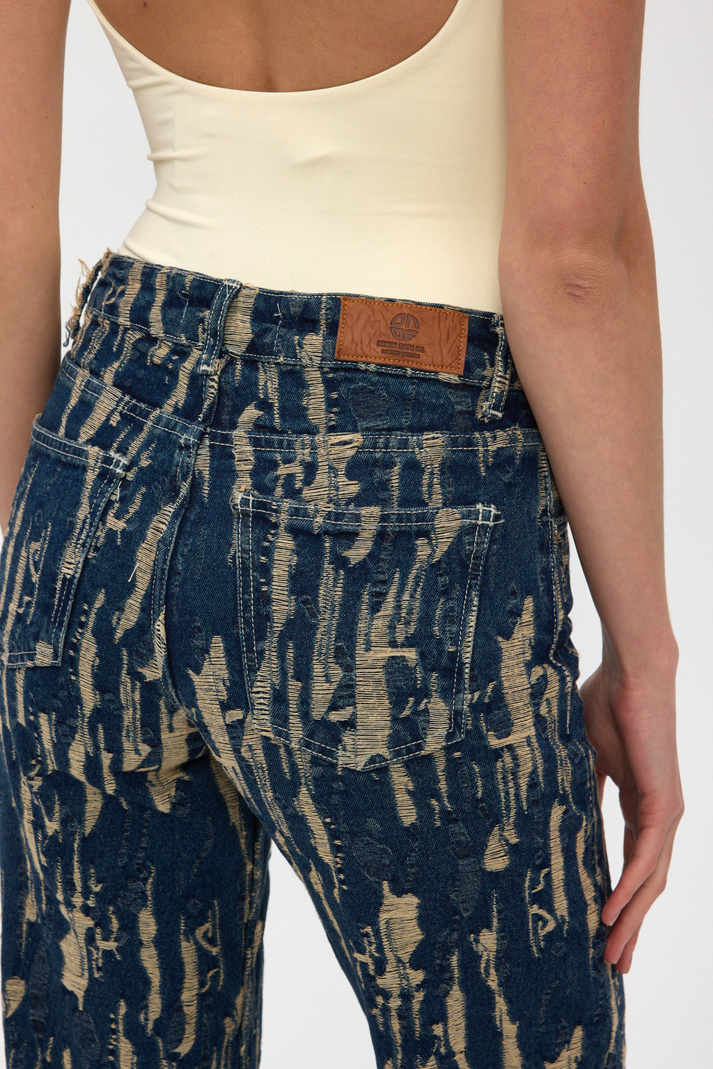 Gold Jacquard High Rise Wide Leg Jeans
