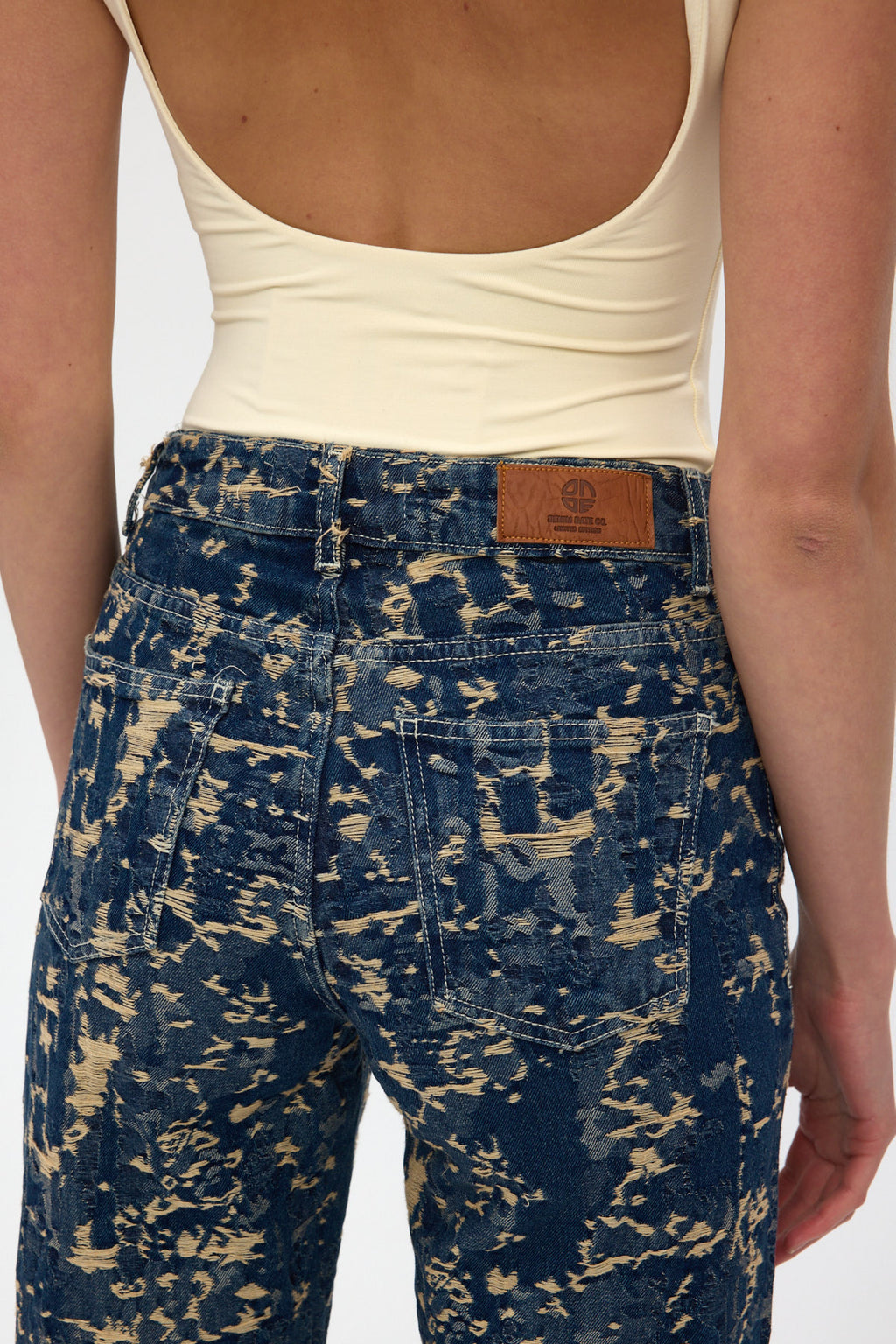 Indigo Jacquard High Rise Wide Leg Jeans