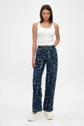 Indigo Jacquard High Rise Wide Leg Jeans