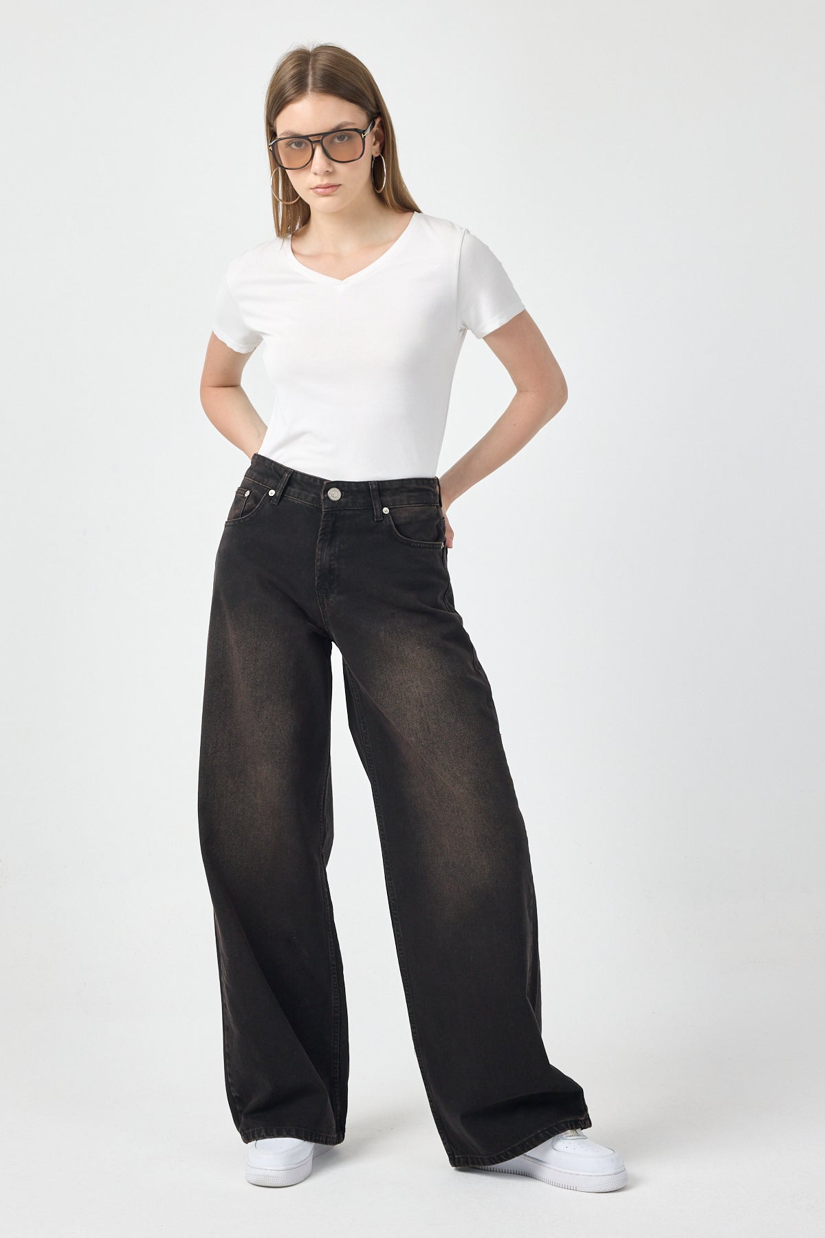 Black Wide Leg Jeans for Women – Mocha Washed Denim