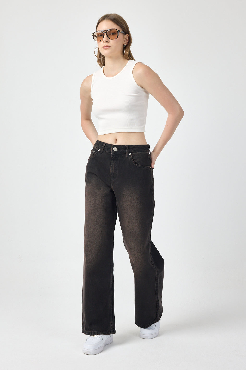 Black Baggy Jeans for Women – Mocha Washed Denim