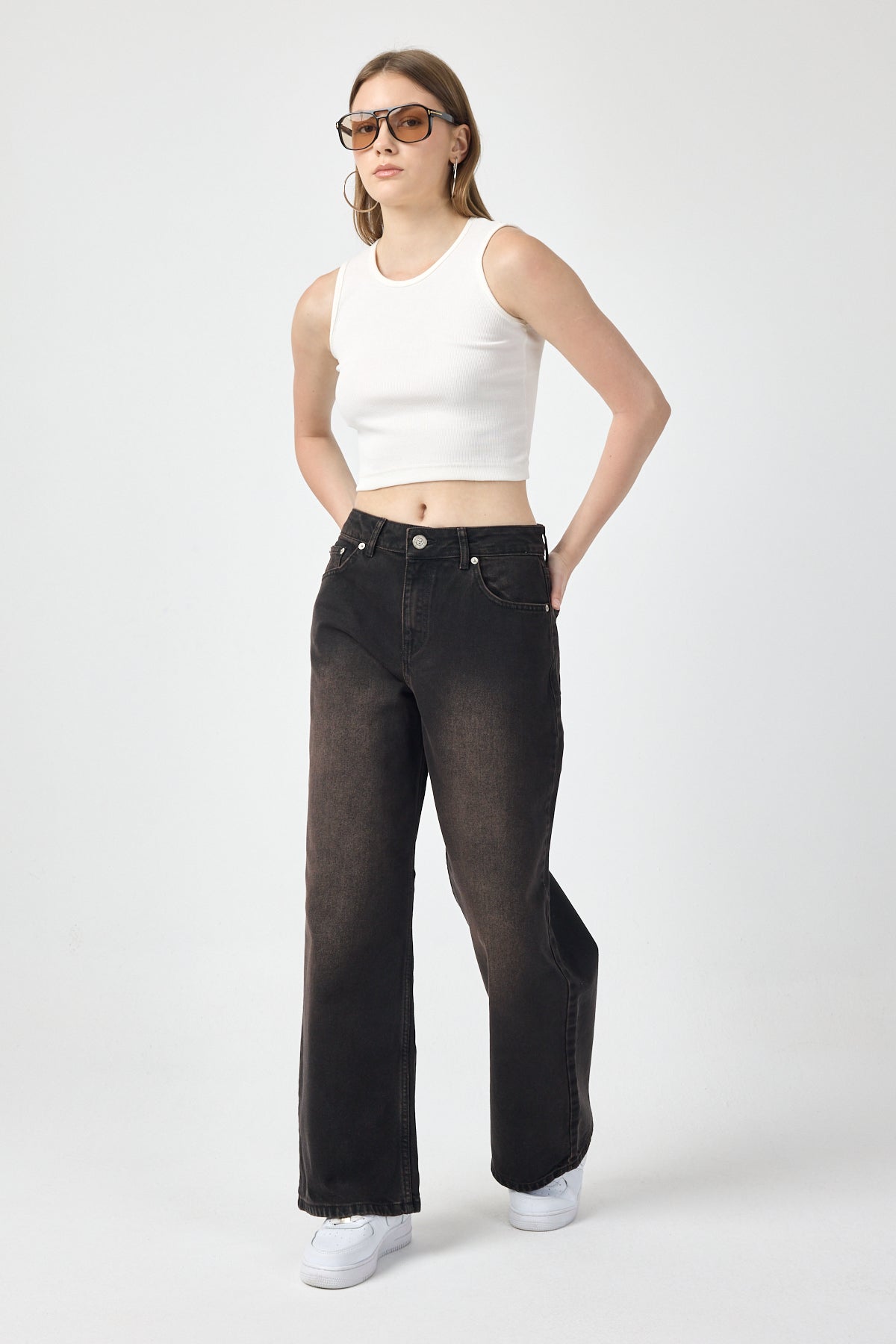 Black Baggy Jeans for Women – Mocha Washed Denim