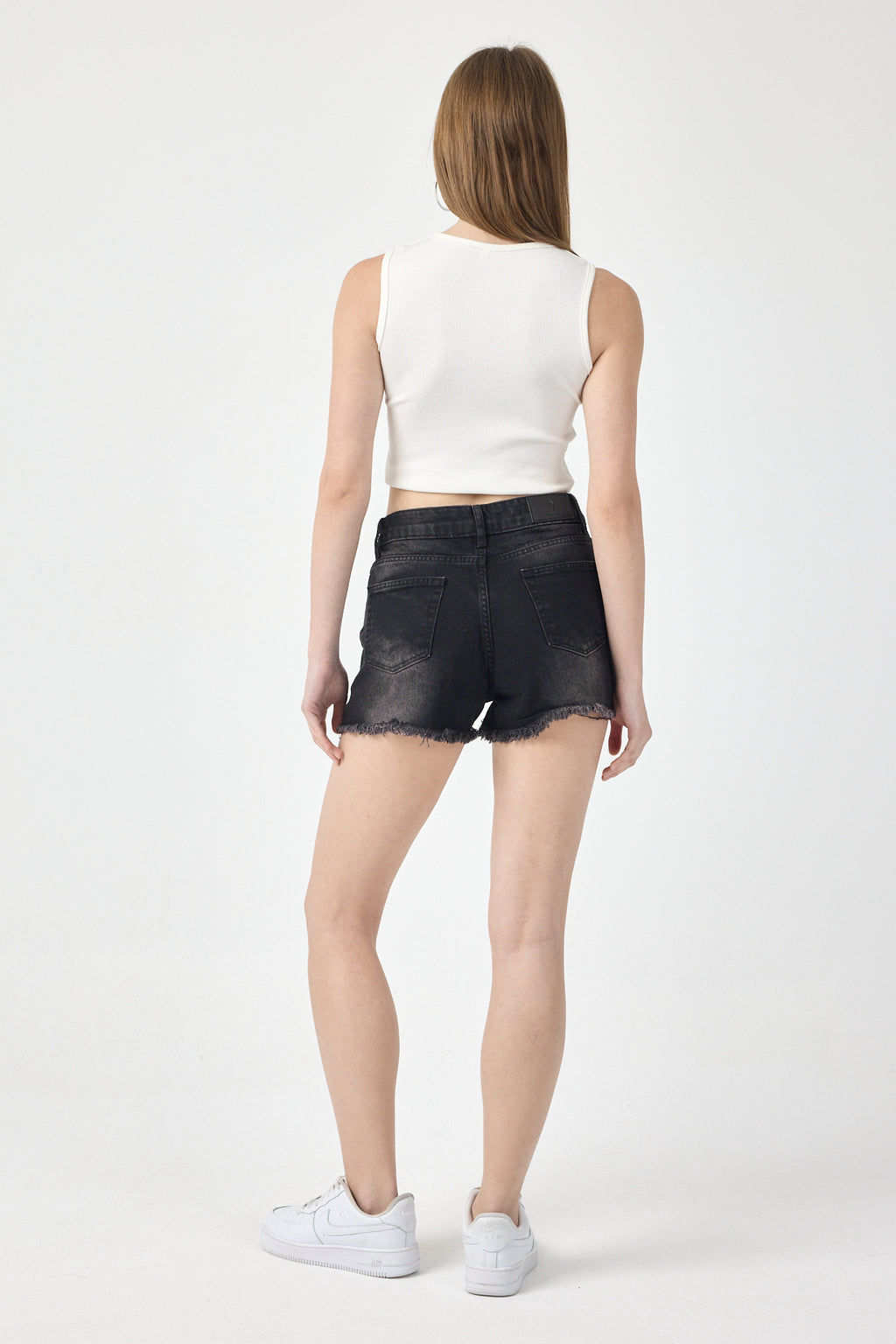 Black Ripped Denim Shorts for Women – Large Distressed