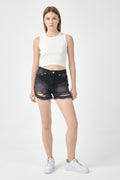 Black Ripped Denim Shorts for Women – Large Distressed