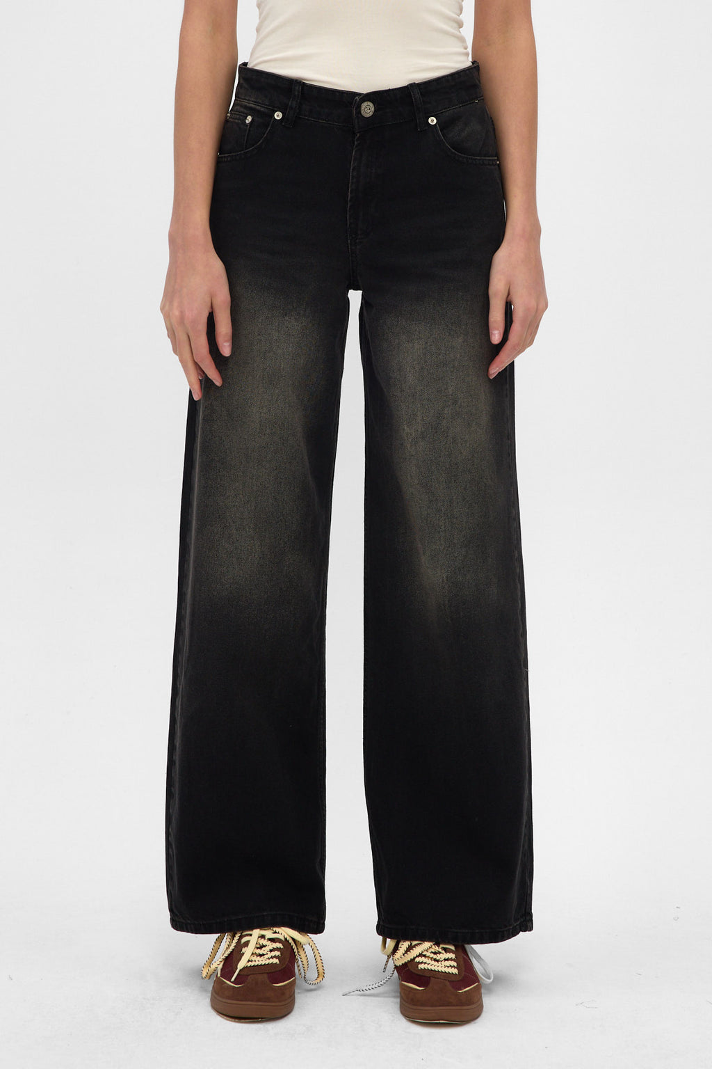 Washed Black Wide Leg Jeans