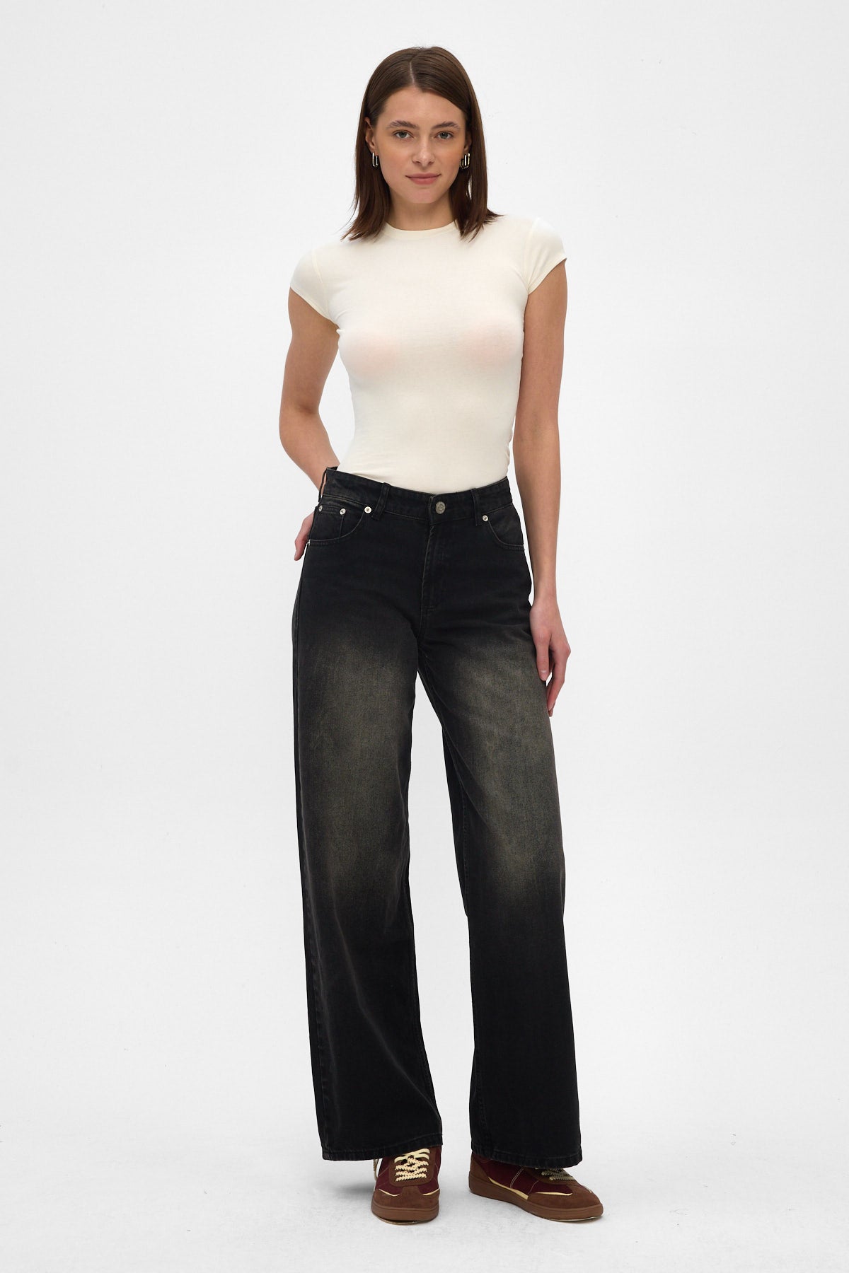 Washed Black Wide Leg Jeans
