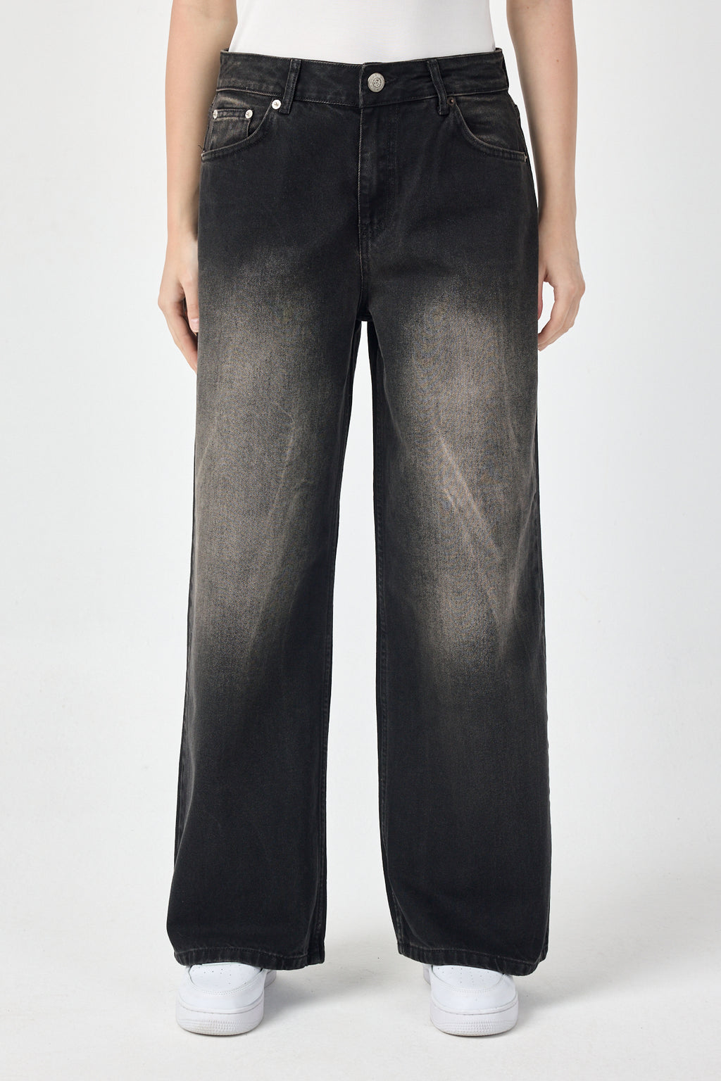 Washed Black Baggy Jeans for Women – Grey Fade
