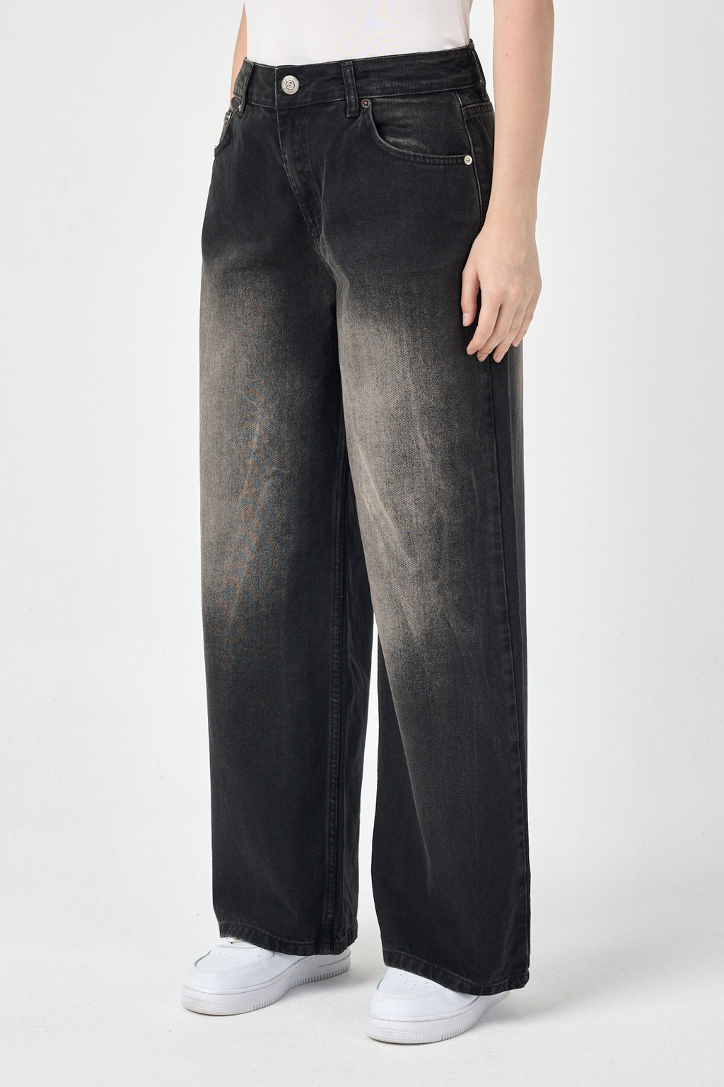 Washed Black Baggy Jeans for Women – Grey Fade