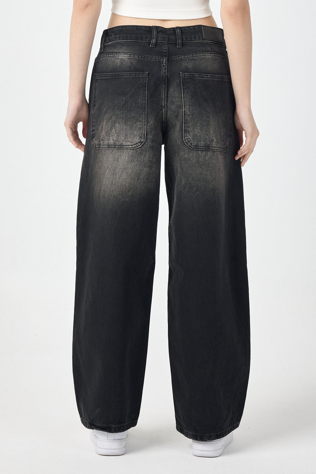 Washed Black Balloon Jeans for Women – Grey Fade
