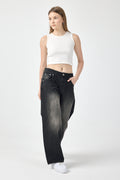 Washed Black Balloon Jeans for Women – Grey Fade