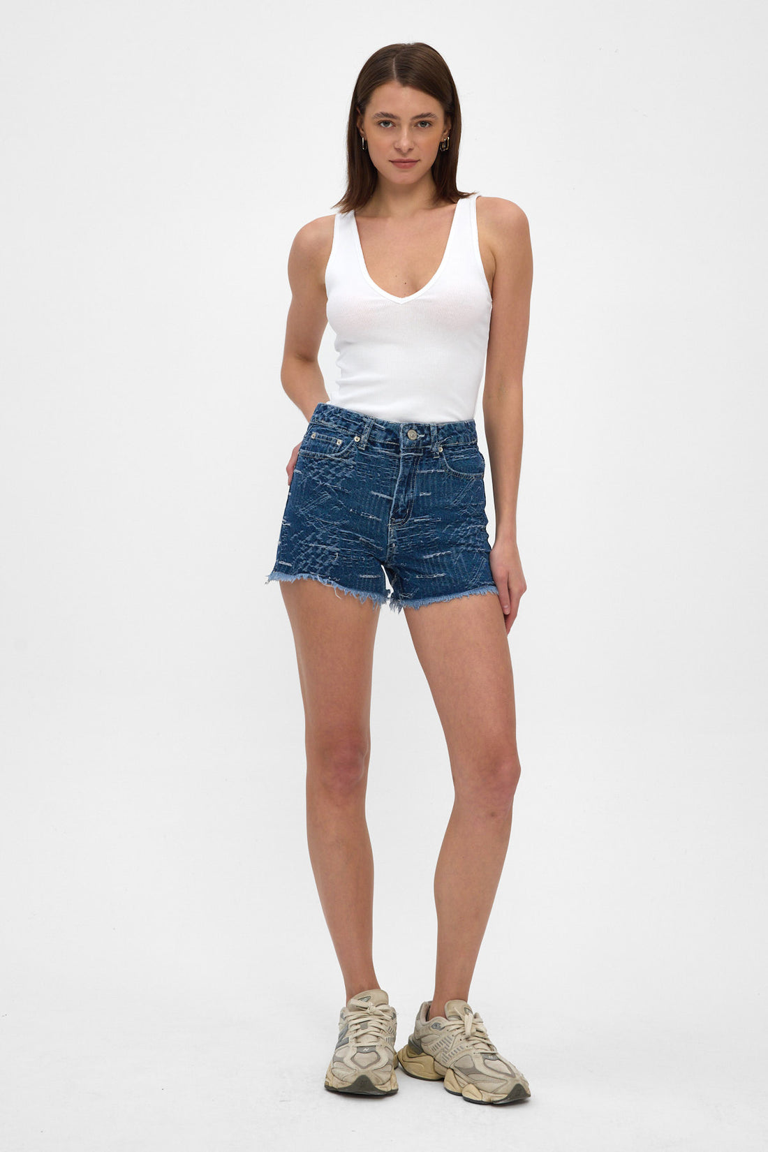 Indigo Jacquard Denim Shorts