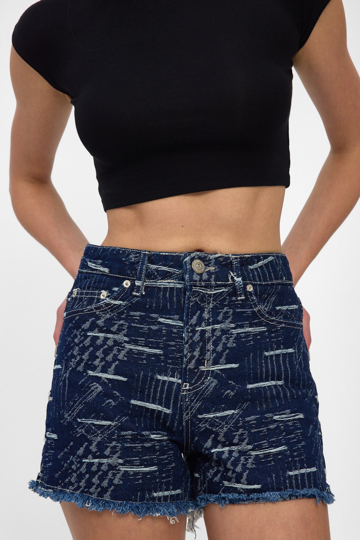 Light Indigo Jacquard Denim Shorts