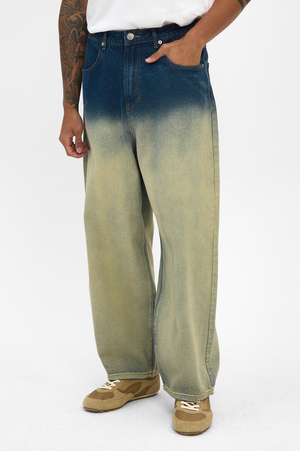 Indigo Sand Fade Wide Baggy Jeans