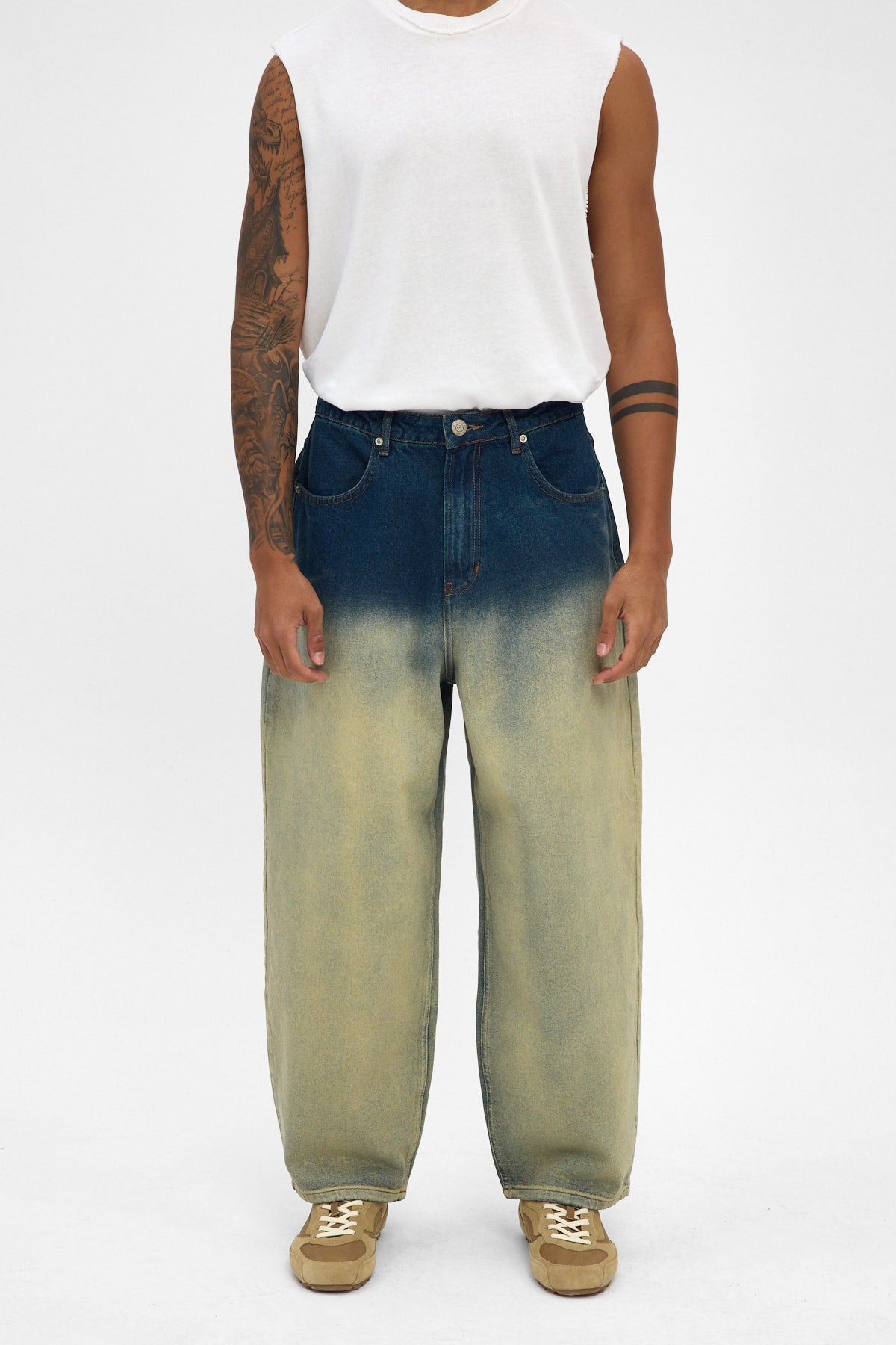 Indigo Sand Fade Wide Baggy Jeans