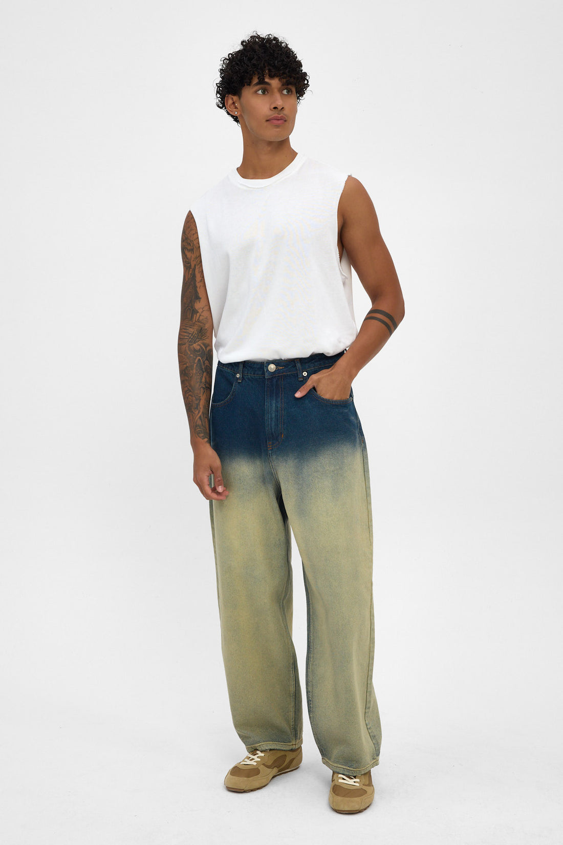 Indigo Sand Fade Wide Baggy Jeans