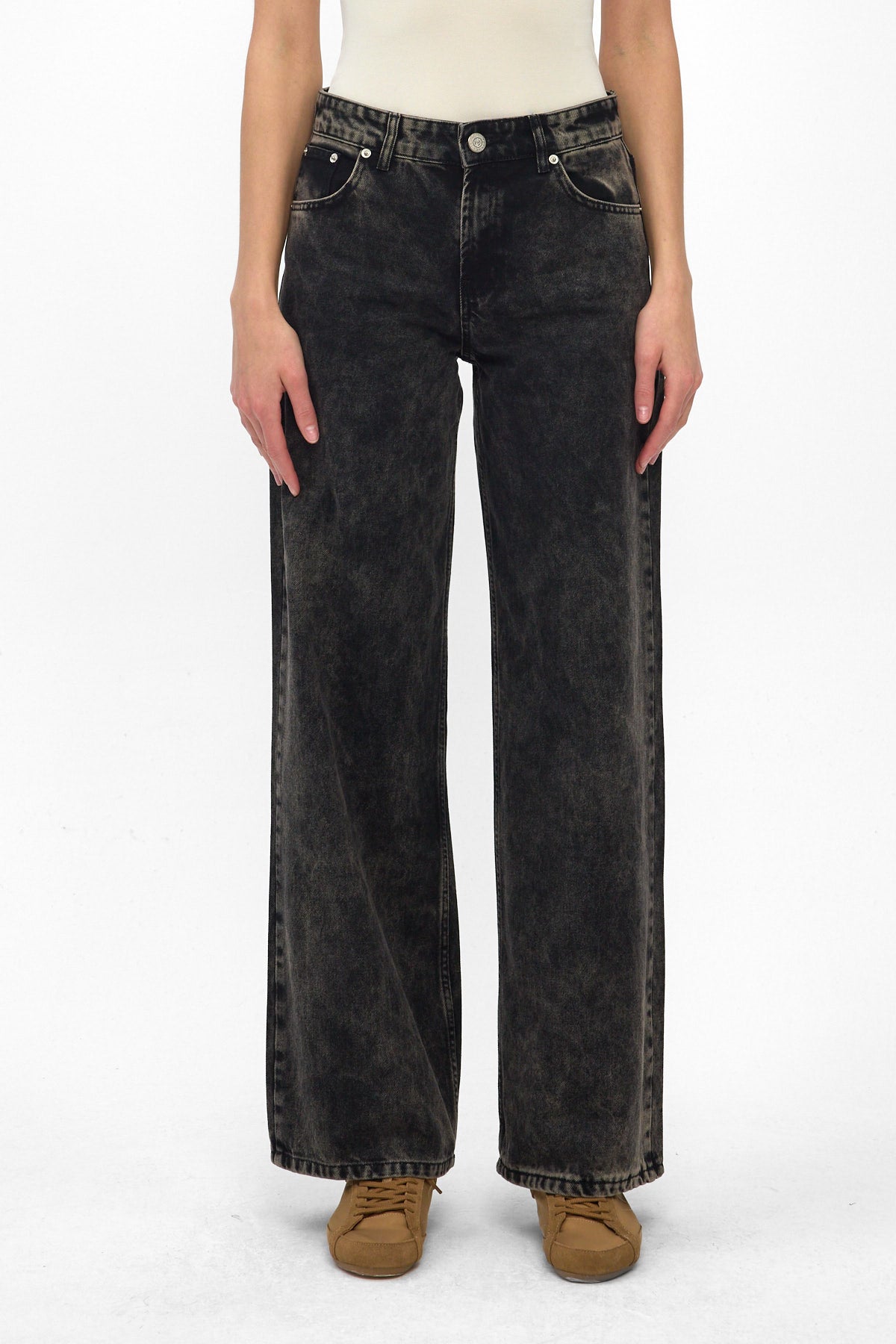 Washed Black Wide Leg Jeans