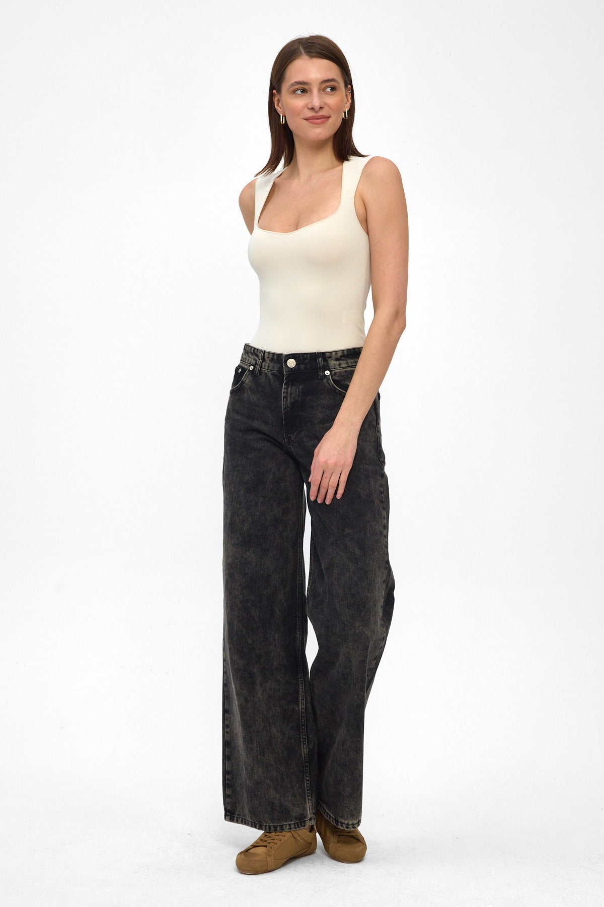 Washed Black Wide Leg Jeans