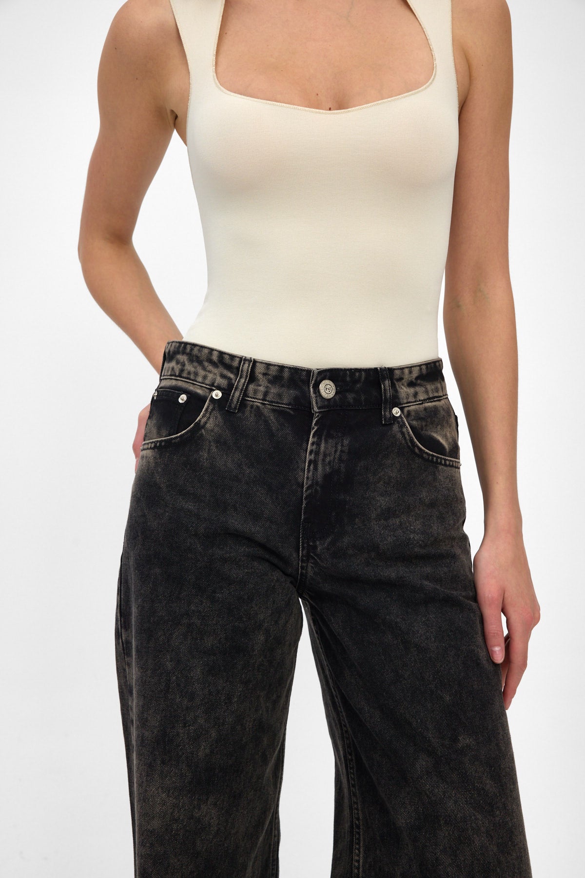 Washed Black Wide Leg Jeans